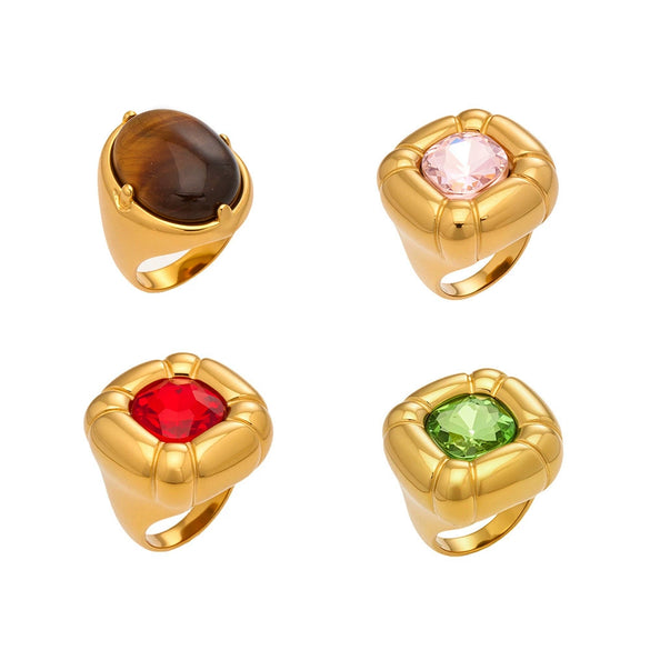 Wholesale Women's Light Luxury Geometric Stainless Steel Electroplated Ring Set With Tiger Eye Stone