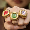 Wholesale Women's Light Luxury Geometric Stainless Steel Electroplated Ring Set With Tiger Eye Stone