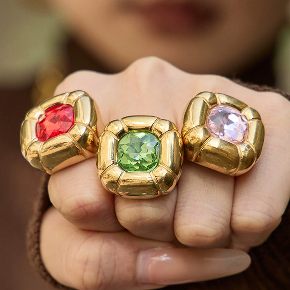 Wholesale Women's Light Luxury Geometric Stainless Steel Electroplated Ring Set With Tiger Eye Stone