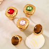 Wholesale Women's Light Luxury Geometric Stainless Steel Electroplated Ring Set With Tiger Eye Stone