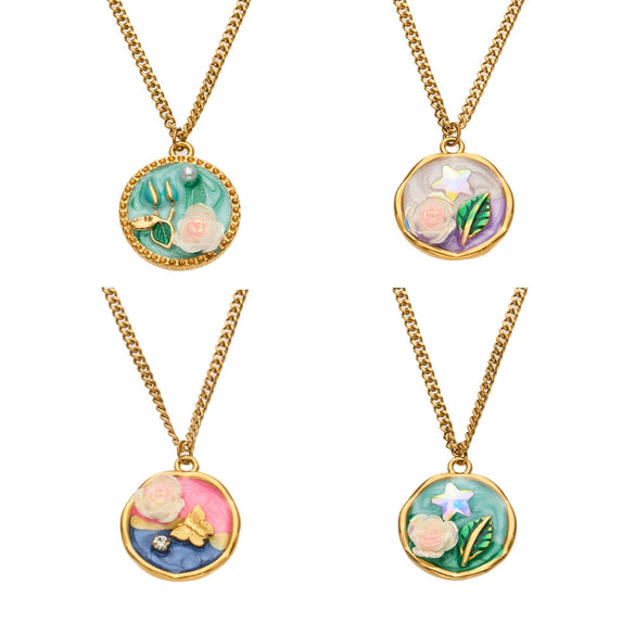 Wholesale Women's Light Luxury Geometric Stainless Steel Electroplated Round Pendant Necklace