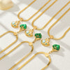 Wholesale Women's Light Luxury Geometric Stainless Steel Electroplated Snake Bone Chain Necklace With Green Leaf Pendant