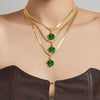 Wholesale Women's Light Luxury Geometric Stainless Steel Electroplated Snake Bone Chain Necklace With Green Leaf Pendant