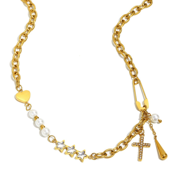 Wholesale Women's Light Luxury Geometric Stainless Steel Electroplated Tassel Cross Necklace