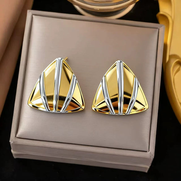 Wholesale Women's Light Luxury Geometric Stainless Steel Electroplated Triangle Earrings