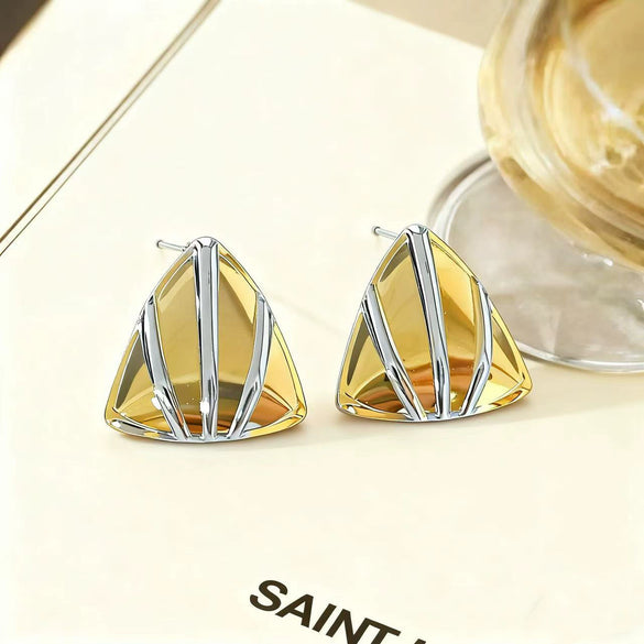 Wholesale Women's Light Luxury Geometric Stainless Steel Electroplated Triangle Earrings