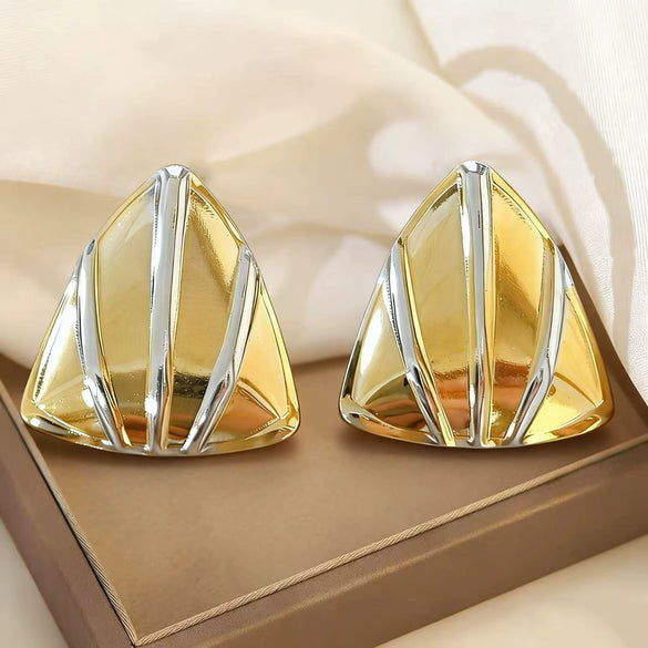 Wholesale Women's Light Luxury Geometric Stainless Steel Electroplated Triangle Earrings