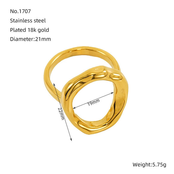 Wholesale Women's Light Luxury Geometric Stainless Steel Exaggerated Ring With Electroplating