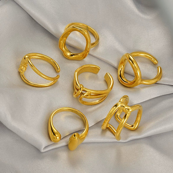 Wholesale Women's Light Luxury Geometric Stainless Steel Exaggerated Ring With Electroplating