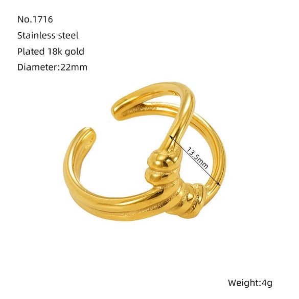 Wholesale Women's Light Luxury Geometric Stainless Steel Exaggerated Ring With Electroplating