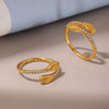 Wholesale Women's Light Luxury Geometric 316L Stainless Steel Gold Plated Open Zircon Ring Jewelry