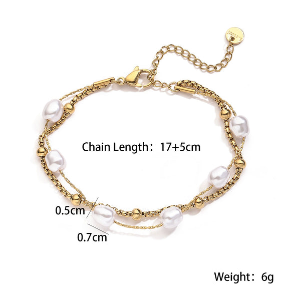 Wholesale Women's Light Luxury Geometric Stainless Steel Gold Plated String Pearl Bracelet
