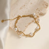 Wholesale Women's Light Luxury Geometric Stainless Steel Gold Plated String Pearl Bracelet