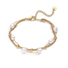 Wholesale Women's Light Luxury Geometric Stainless Steel Gold Plated String Pearl Bracelet