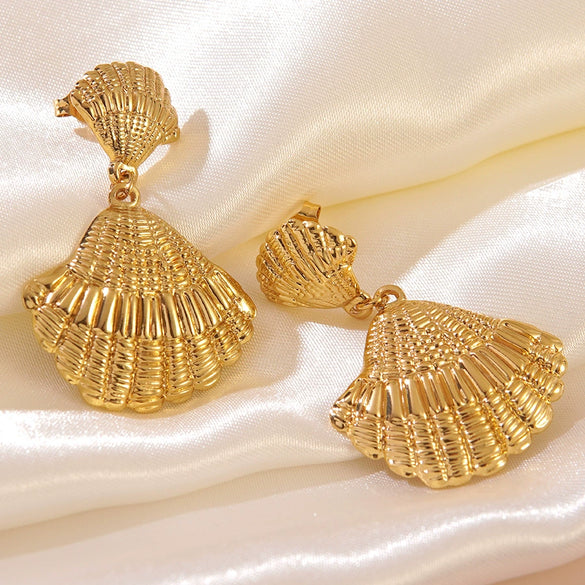 Wholesale Women's Light Luxury Geometric Stainless Steel Goldplated Shell Earrings
