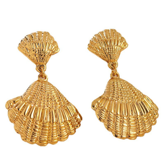Wholesale Women's Light Luxury Geometric Stainless Steel Goldplated Shell Earrings