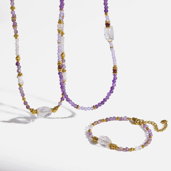 Wholesale Women's Light Luxury Geometric Stainless Steel Handmade Beaded Necklace And Bracelet Set