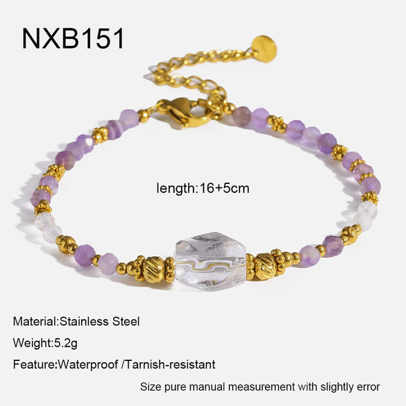 Wholesale Women's Light Luxury Geometric Stainless Steel Handmade Beaded Necklace And Bracelet Set