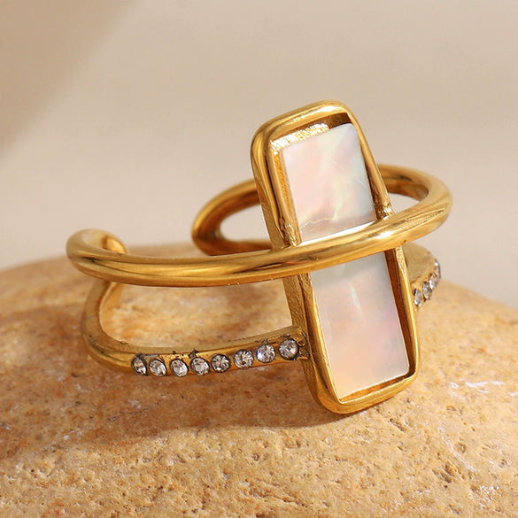 Wholesale Women's Light Luxury Geometric Stainless Steel 18K Gold Plated Open Ring Hand Jewelry
