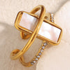 Wholesale Women's Light Luxury Geometric Stainless Steel 18K Gold Plated Open Ring Hand Jewelry