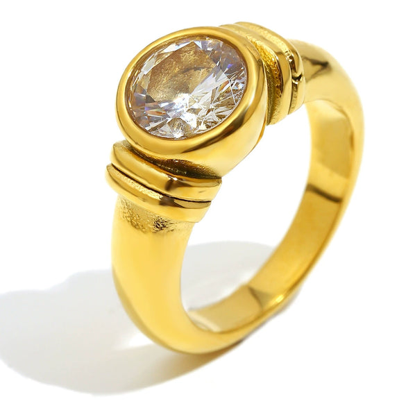 Wholesale Women's Light Luxury Geometric Stainless Steel 18K Gold Plated Ring Hand Jewelry