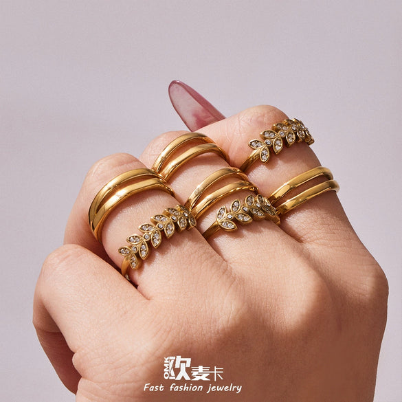 Wholesale Women's Light Luxury Geometric Stainless Steel 18K Gold Plated Ring Set Accessories
