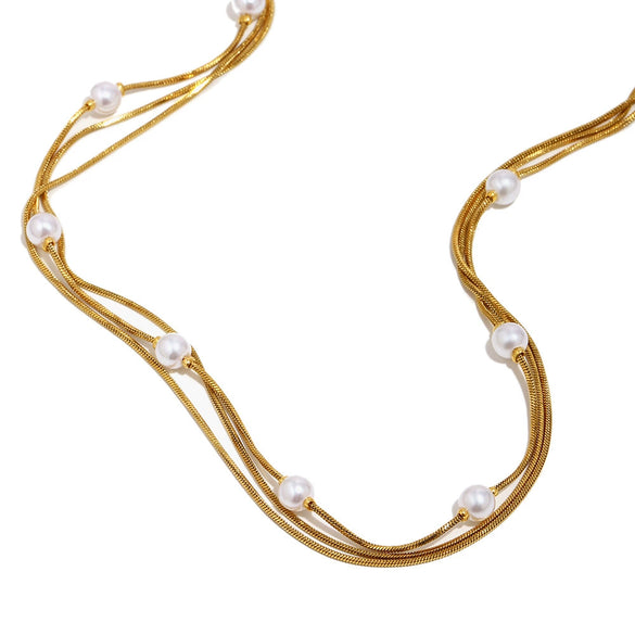 Wholesale Women's Light Luxury Geometric Stainless Steel 18K Goldplated Snake Chain Necklace With Minimalist Elegant Pendant