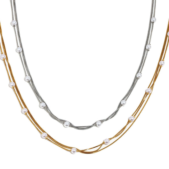 Wholesale Women's Light Luxury Geometric Stainless Steel 18K Goldplated Snake Chain Necklace With Minimalist Elegant Pendant