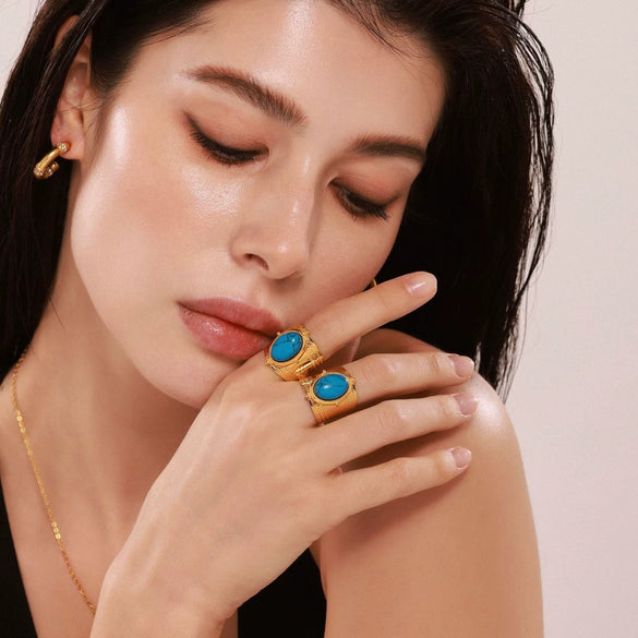 Wholesale Women's Light Luxury Geometric 316L Stainless Steel 18K Real Gold Plated Open Ring