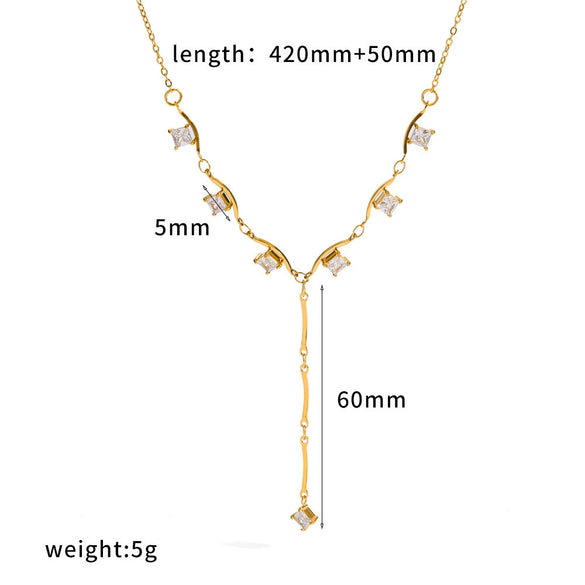 Wholesale Women's Light Luxury Geometric Stainless Steel Necklace With Rhinestone Pendant And Irregular Chain Pvd Furnace Vacuum Real Gold Plated