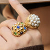 Wholesale Women's Light Luxury Geometric Stainless Steel Oval Pomegranateshaped 18K Gold Plated Ring Accessories