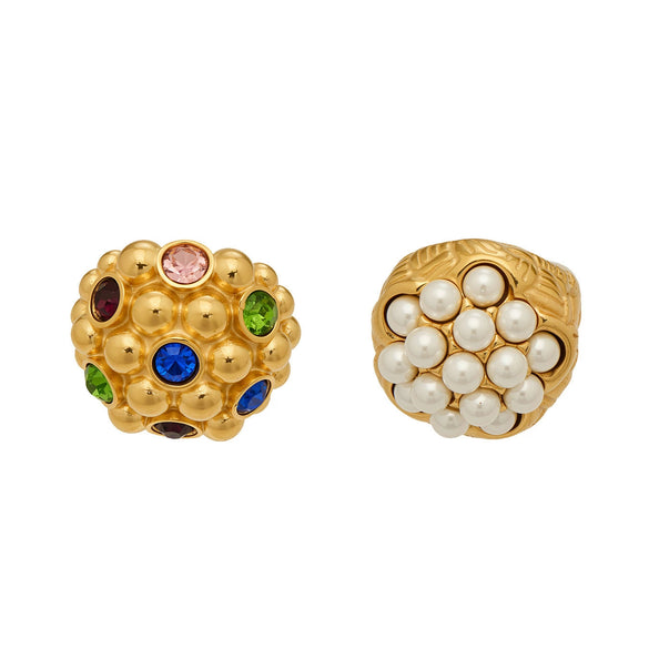 Wholesale Women's Light Luxury Geometric Stainless Steel Oval Pomegranateshaped 18K Gold Plated Ring Accessories