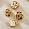 Wholesale Women's Light Luxury Geometric Stainless Steel Oval Pomegranateshaped 18K Gold Plated Ring Accessories