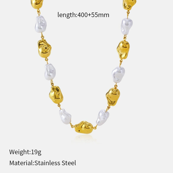 Wholesale Women's Light Luxury Geometric Stainless Steel Pearl Necklace With Polished Plating