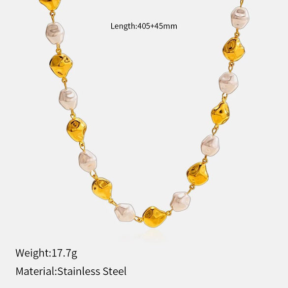 Wholesale Women's Light Luxury Geometric Stainless Steel Pearl Necklace With Polished Plating