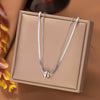 Wholesale Women's Light Luxury Geometric Stainless Steel Polished Plating Doublecircle Zirconinlaid Doublering Pendant Doublelayer Snake Bone Necklace