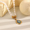 Wholesale Women's Light Luxury Geometric Stainless Steel Pvd Furnace Vacuum Real Gold Plated Freshwater Pearl String Necklace