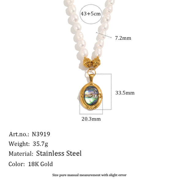 Wholesale Women's Light Luxury Geometric Stainless Steel Pvd Furnace Vacuum Real Gold Plated Freshwater Pearl String Necklace