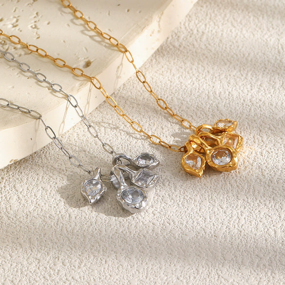 Wholesale Women's Light Luxury Geometric Stainless Steel Pvd Furnace Vacuum Real Gold Plated Hammered Texture Necklace Pendant