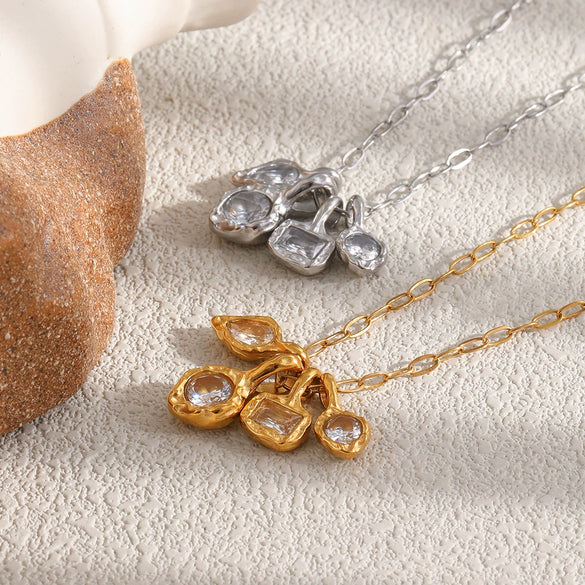 Wholesale Women's Light Luxury Geometric Stainless Steel Pvd Furnace Vacuum Real Gold Plated Hammered Texture Necklace Pendant