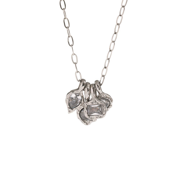 Wholesale Women's Light Luxury Geometric Stainless Steel Pvd Furnace Vacuum Real Gold Plated Hammered Texture Necklace Pendant