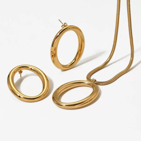 Wholesale Women's Light Luxury Geometric Stainless Steel Pvd Furnace Vacuum Real Gold Plated Pendant Necklace