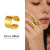Wholesale Women's Light Luxury Geometric Stainless Steel Pvd Plated 18K Real Gold Ferris Wheel Wide Version Glossy Open Ring