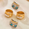 Wholesale Women's Light Luxury Geometric Stainless Steel Ring Set With Glass Stones And Electroplating Design