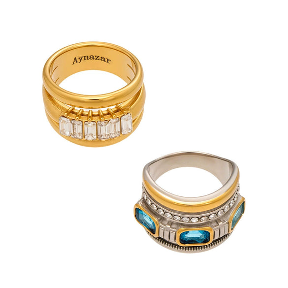 Wholesale Women's Light Luxury Geometric Stainless Steel Ring Set With Glass Stones And Electroplating Design