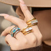 Wholesale Women's Light Luxury Geometric Stainless Steel Ring Set With Glass Stones And Electroplating Design