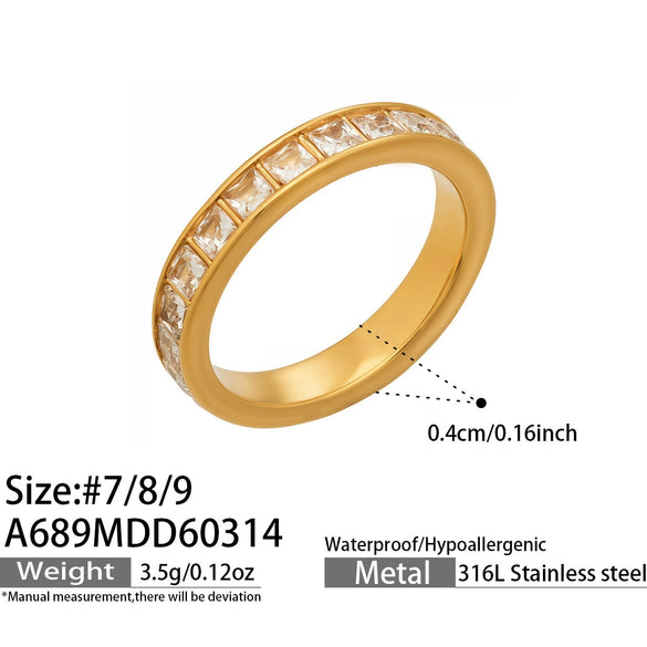Wholesale Women's Light Luxury Geometric Stainless Steel Ring Set With 18K Real Gold Plating