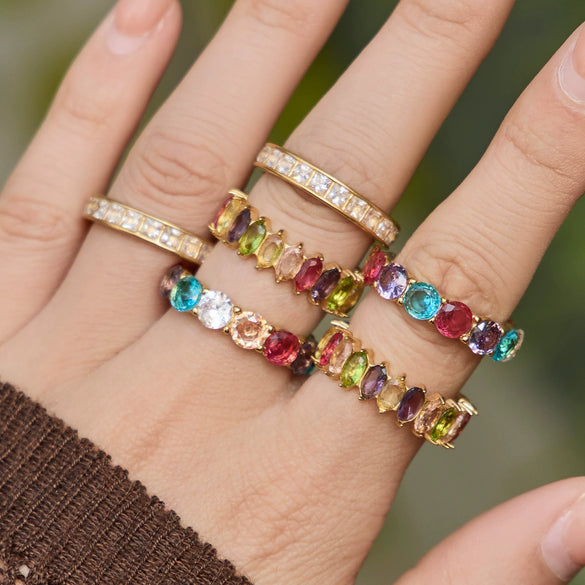 Wholesale Women's Light Luxury Geometric Stainless Steel Ring Set With 18K Real Gold Plating