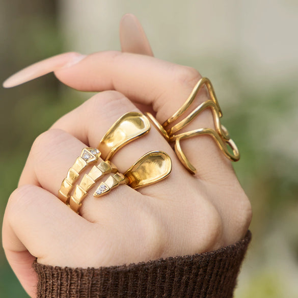 Wholesale Women's Light Luxury Geometric Stainless Steel Ring Set With Pvd Real Gold Electroplating