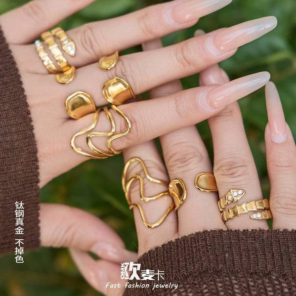 Wholesale Women's Light Luxury Geometric Stainless Steel Ring Set With Pvd Real Gold Electroplating